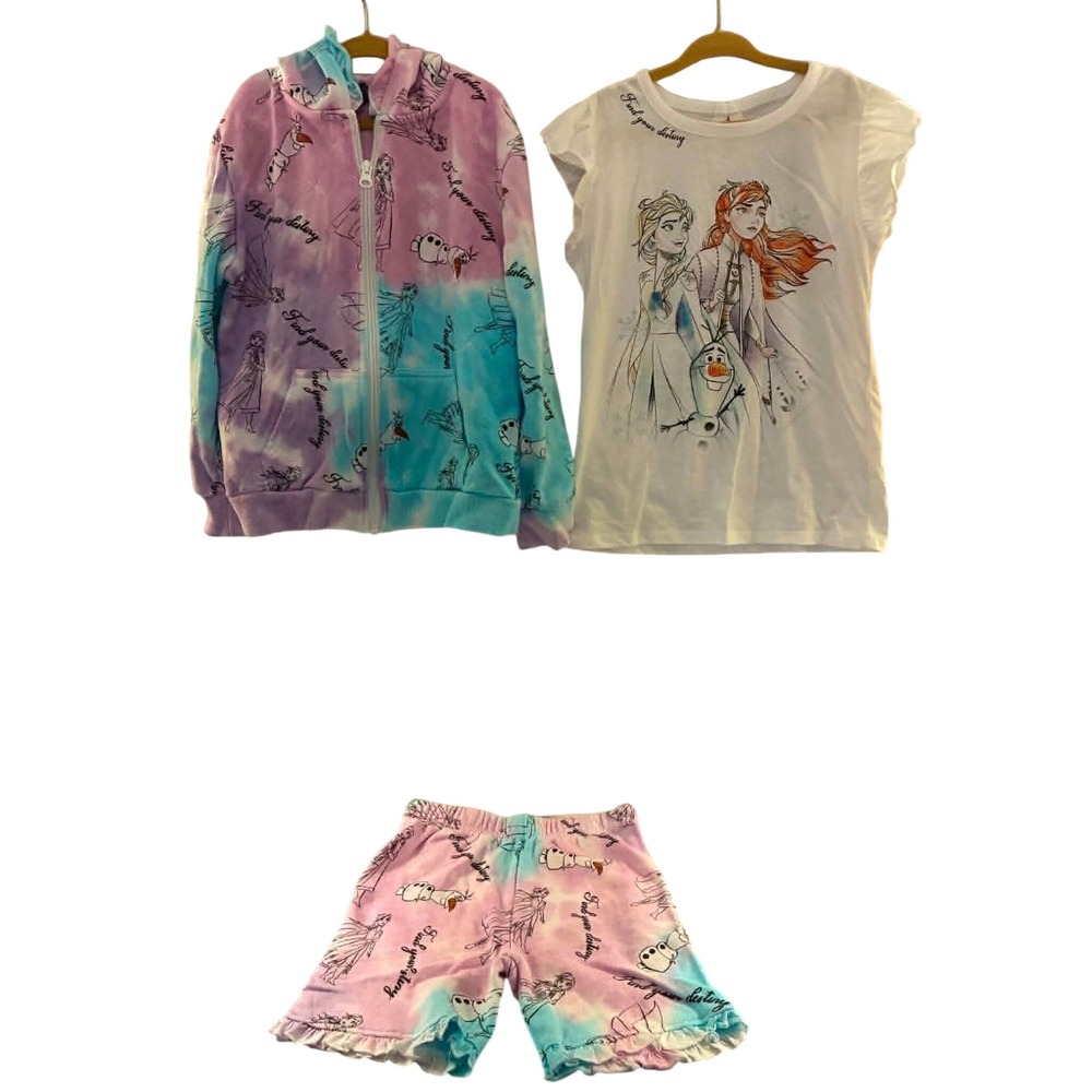 Disney Frozen II Outfit Set Girls 6 Purple Blue‎ Tie Dye Hoodie Leggings 3pc